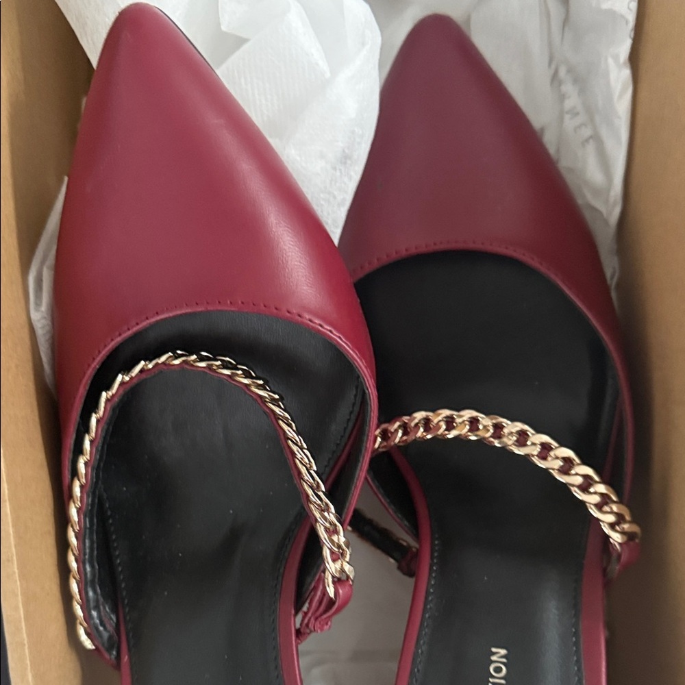 Brand new last week at this price - BCBGeneration gold Chain Red/Maroon Mules - Picture 2 of 6